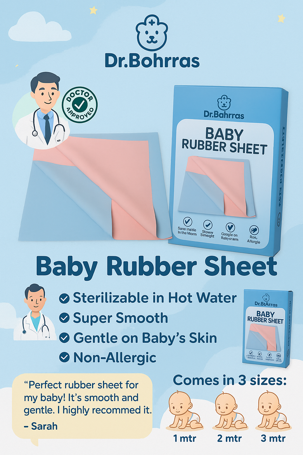 Dr.Bohrras double-colour baby rubber sheet in pink and blue